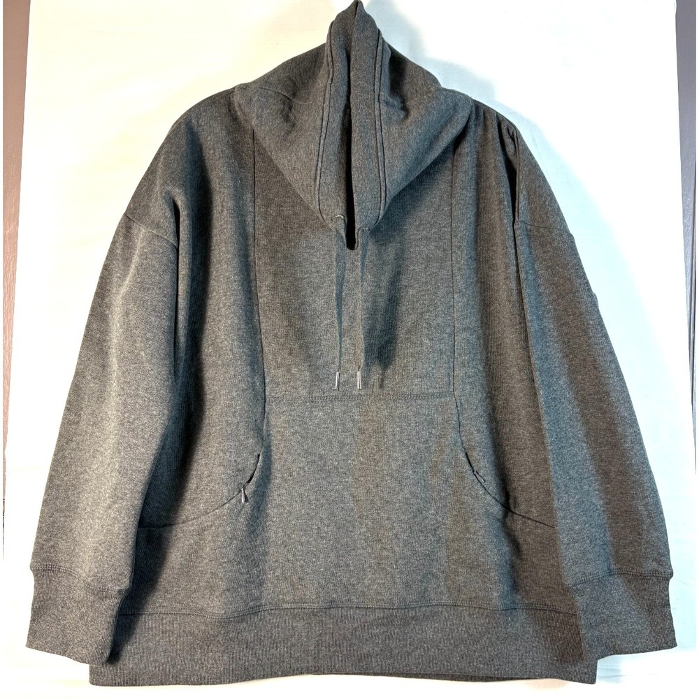 Kyodan womens pullover cowl neck long sleeve zip pockets gray 1X NWT
